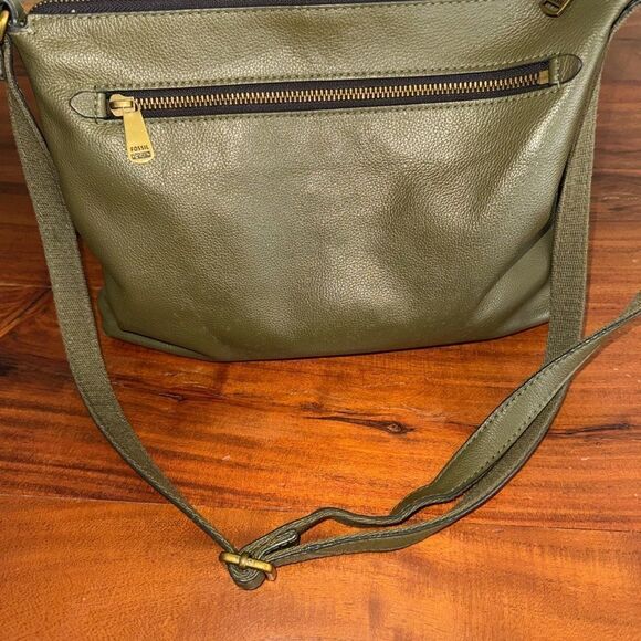Fossil Kinley Green Leather Suede Crossbody Shoulder Bag Purse - Picture 9 of 16
